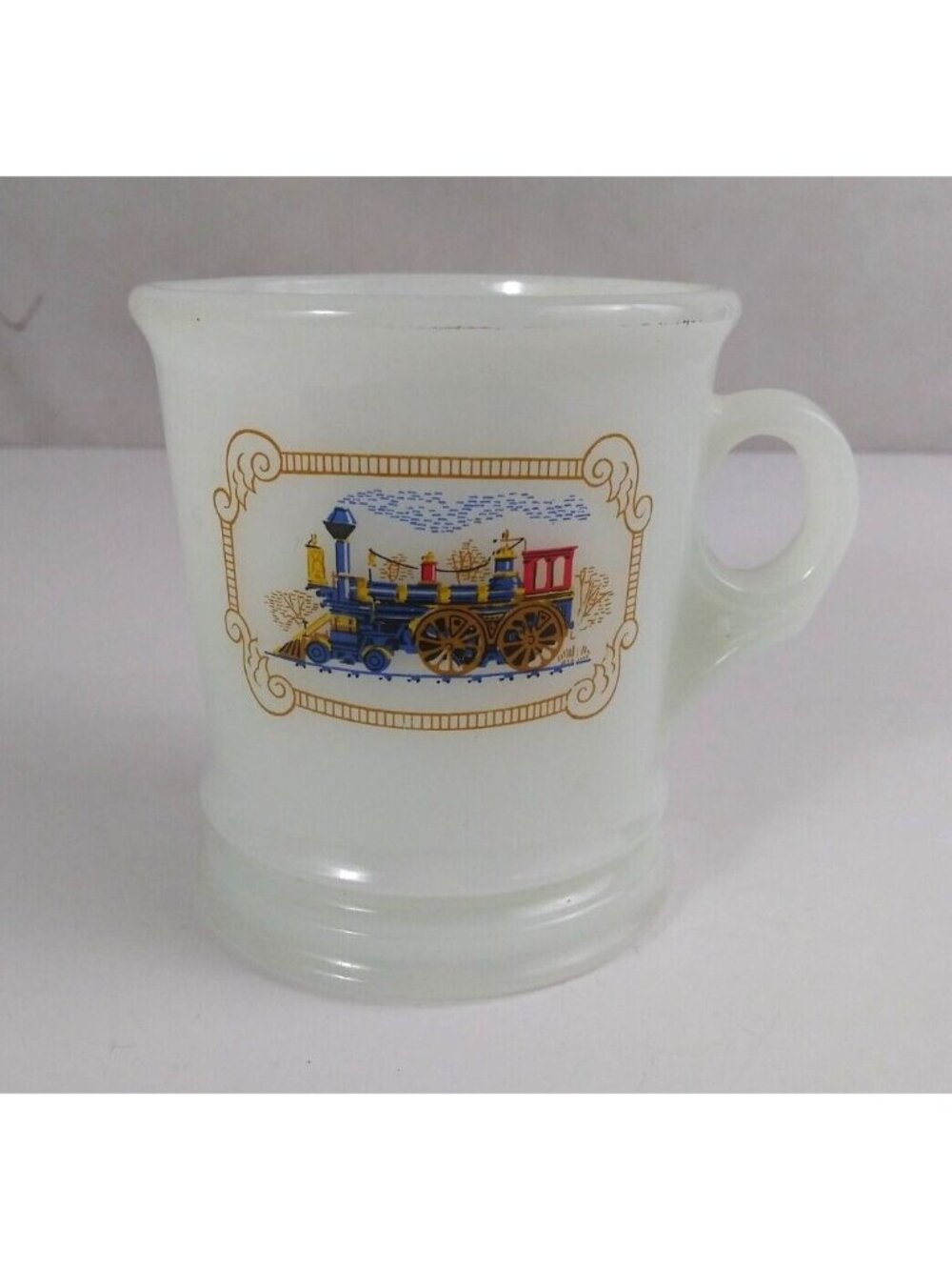 Vintage 1970s Avon Aftershave Locomotive Shaving Milk Glass 3.75" Coffee Cup